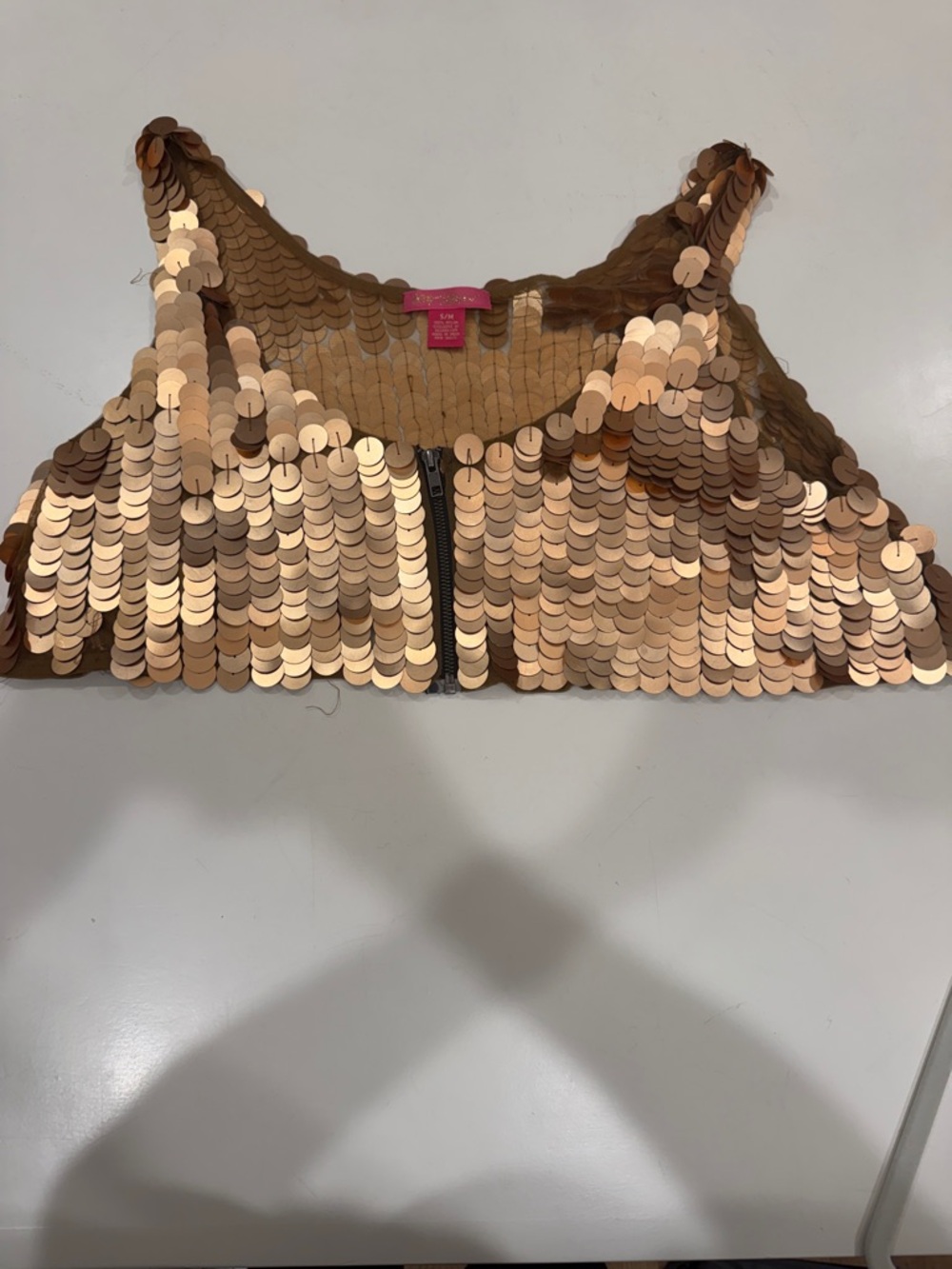 Betsey Johnson Rose Gold Sequin Crop Vest